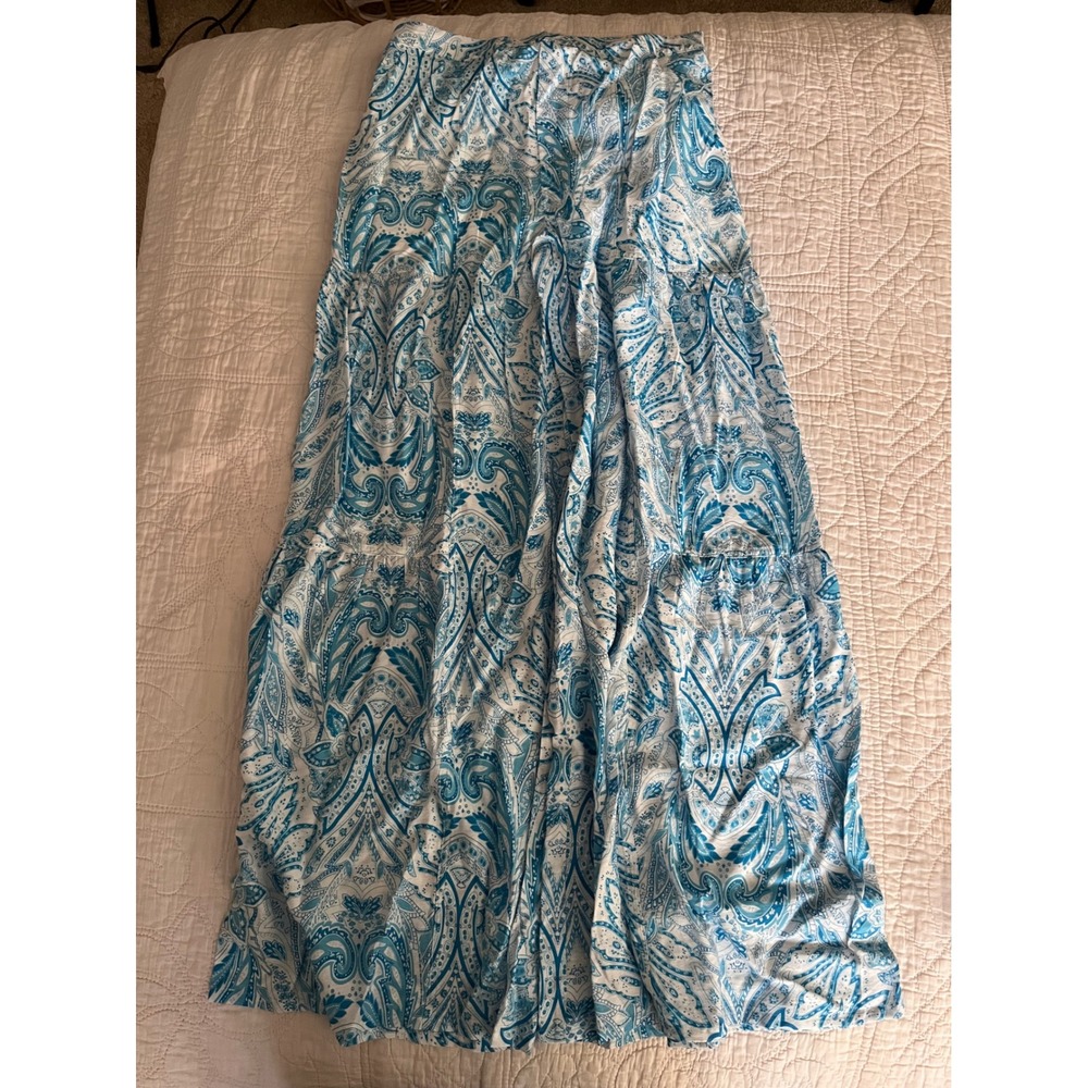 Current Air Los Angeles Blue White Paisley Tiered pants Large NWT